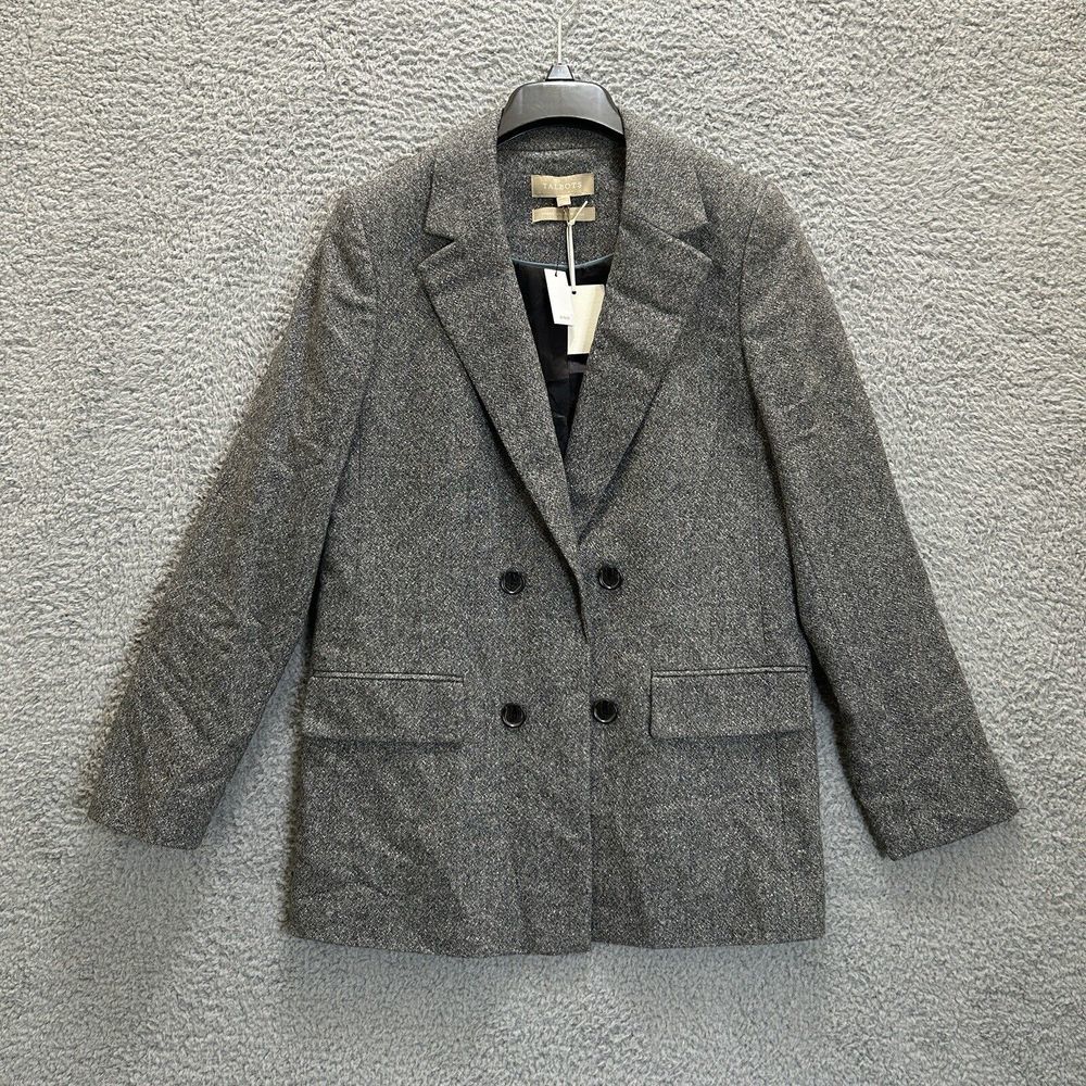Talbots Blazer Womens Size 8 Gray Double Breasted Lined Woven‎ Italy Notch Lapel